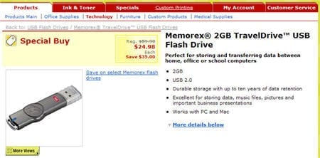 De productpagina van Staples.com maakt de unieke eigenschappen van haar product direct duidelijk.