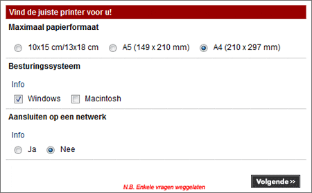 Screenshot 2 van productkeuze wizard
