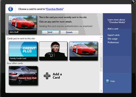 Cardspace Identity Selection Screen