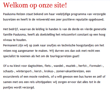Voorbeeld van een website met smalltalk op de homepage