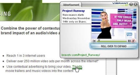 In-text interactive video advertisement by Vibrant Media