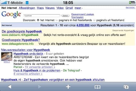 Hypotheek in Google Mobile