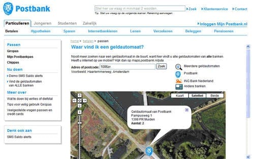 Mashup van Postbank: Geldautomaten zichtbaar binnen Google Maps