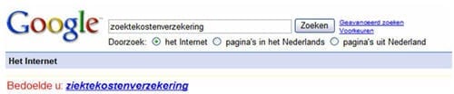 Illustratie: Google geeft een verbetersuggestie wanneer er sprake lijkt van een spelfout in de zoekterm