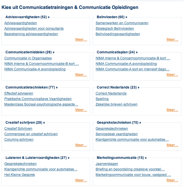 Categorie pagina met daarop alleen de belangrijkste onderwerpen.