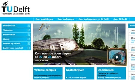 Navigatie van oude TU Delft homepage