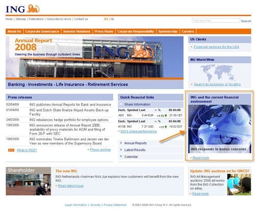 ING biedt pro-actief informatie over de recente financiële crisis en het beleid van ING 