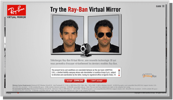 De virtule spiegel van Ray Ban