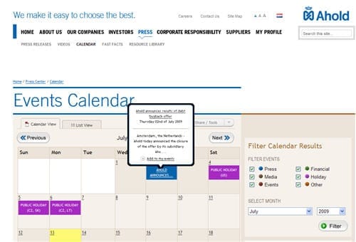 Ahold kalender met alertservice