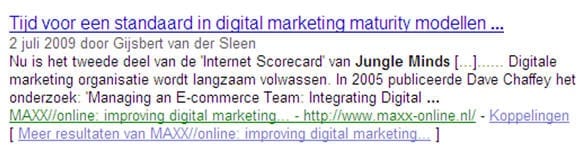 Google Blog Search Maxx-Online Figuur: met Google Blog Search gevonden artikel over Jungle Minds