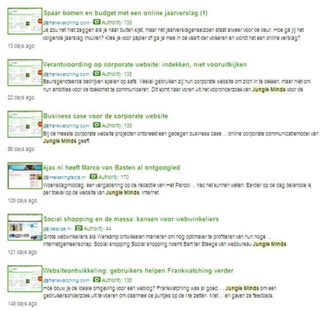Weblogs Technorati Figuur: Jungle Minds gevonden op weblogs door Technorati