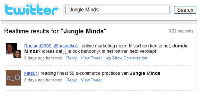 Twitter search Jungle Minds Figuur: Jungle Minds als onderwerp binnen twitter