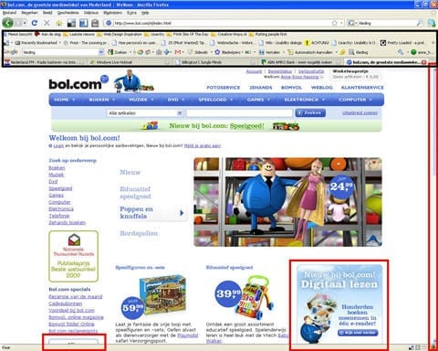 Bol.com - wel toolbars Figuur 6. De componenten in kolom 1 en 4 geven aan dat de pagina doorloopt onder de vouw