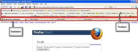 toolbar en tabbladen Figuur 3. Toolbars en tabbladen beïnvloeden de afstand tot de paginavouw