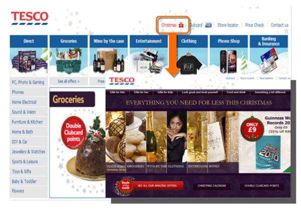 'Christmas' in hoofdnavigatie bij Tesco
