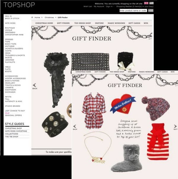 De kerst 'gift finder' van Topshop bied up-sell kansen