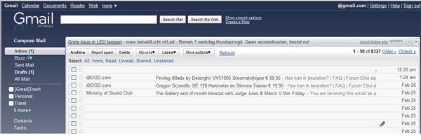 5. Gmail Gmail waarbij afzender, onderwerpregel en pre header getoond worden. In alle e-mail nieuwbrieven draagt de pre header niet bij aan het overtuigen van de ontvanger om de mail te openen