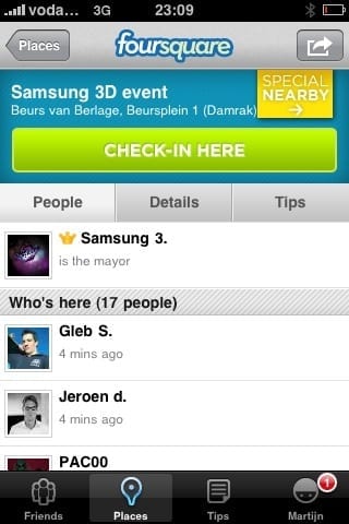 Foursquare op de iPhone