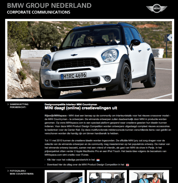 Social Media release Mini BMW