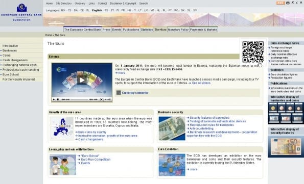 QR codes op de website van Europese Centrale Bank