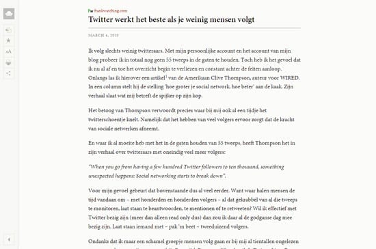 Screenshot van webtekst in Readability Screenshot van webtekst in Readability