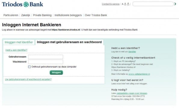 triodosbank - inloggen met gebruikersnaam en wachtwoord