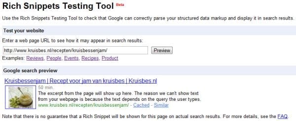 Rich snippets testing tool