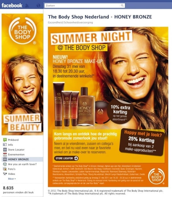 Facebook Pagina Body shop