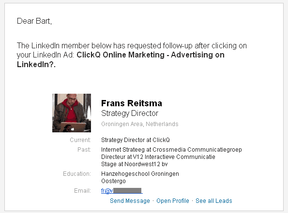 LinkedIn Advertising Contactbericht