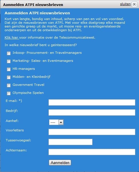 Aanmeldingsformulier ATPI reizen