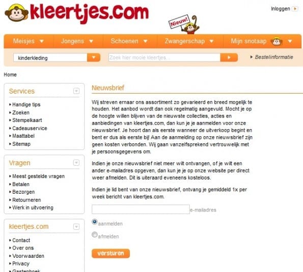 Aanmeldformulier Kleertjes met volledige informatie