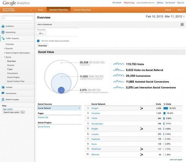Social Overview Report - Google Analytics