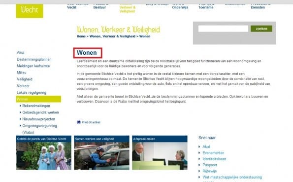 Pagina Wonen, Verkeer en Veiligheid stichtsevecht.nl