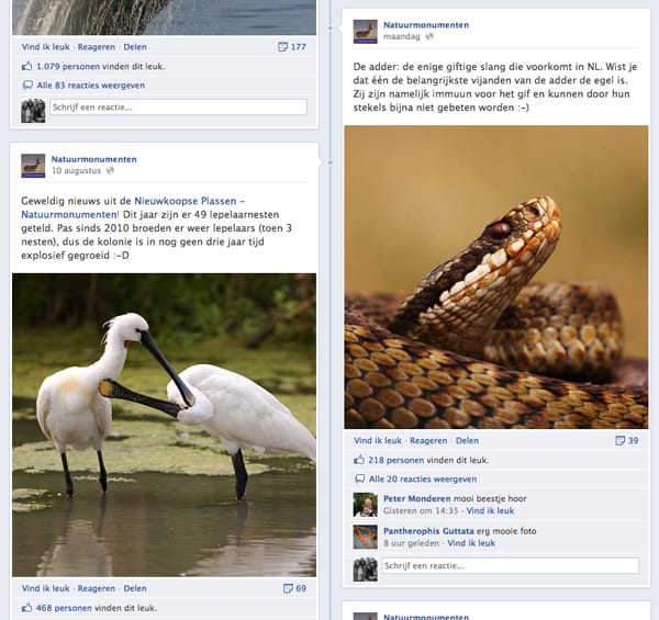 Statusupdates van Natuurmonumenten op Facebook