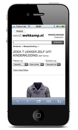 Wehkamp website op iPhone