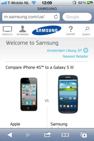Mobiele site Samsung VS