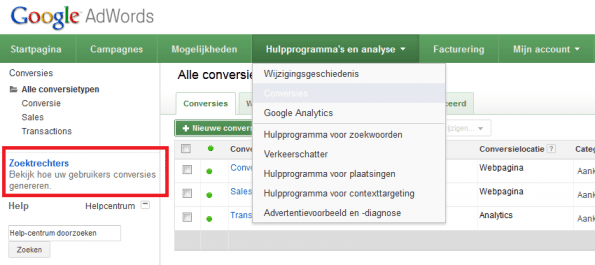 Adwords zoektrechters