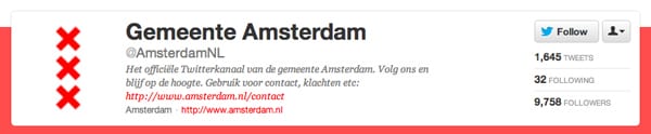 Twitterbio gemeente Amsterdam