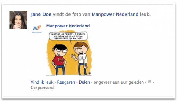Adverteren op Facebook - voorbeeld posting vind-ik-leuk gesponsord verslag