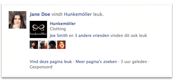 Adverteren op Facebook - voorbeeld pagina vind-ik-leuk gesponsord verslag