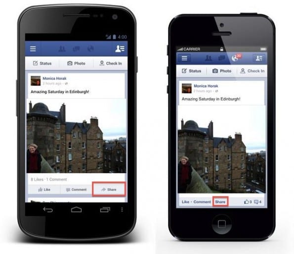 Facebook share voor mobiel