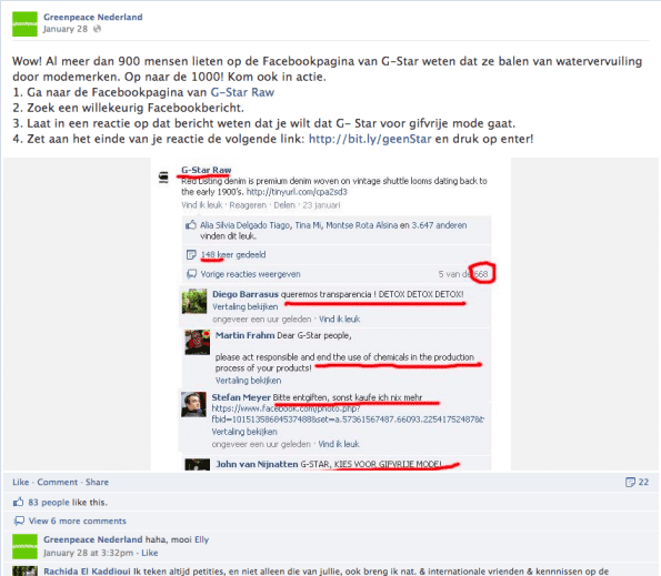 Facebook pagina Greenpeace
