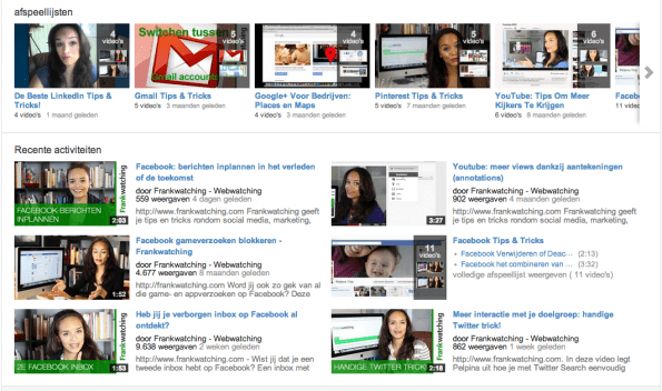 Voorbeeld van het nieuwe sectie gedeelte op YouTube