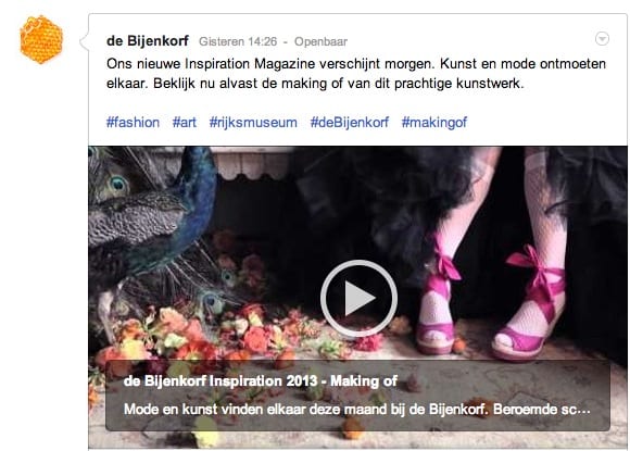 Statusupdate van de Bijenkorf op Google+