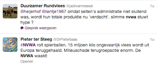 Tweets over terugroepactie vlees