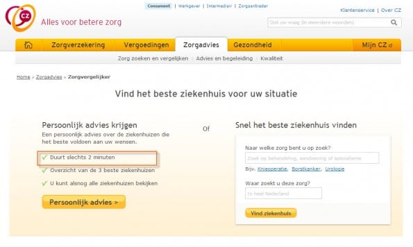 CZ communiceert gemak: invullen van de adviestool duurt slechts 2 minuten
