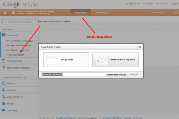 Nieuw dashboard Google Analytics