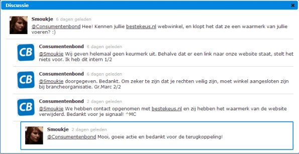 Webcare consumentenbond voorbeeld fan op twitter