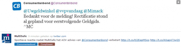 Webcare Consumentenbond voorbeeld compliment tag