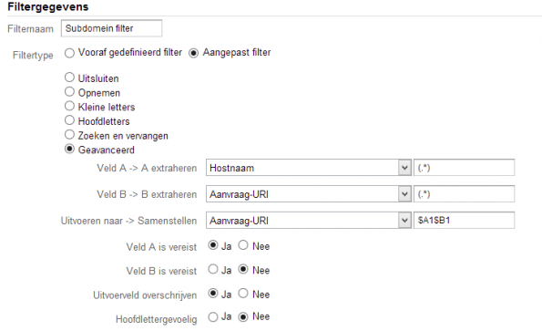 aangepast filter subdomain tracking